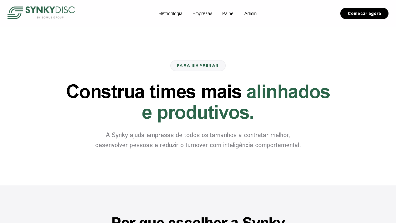 Página real para Empresas do novo Synky DISC