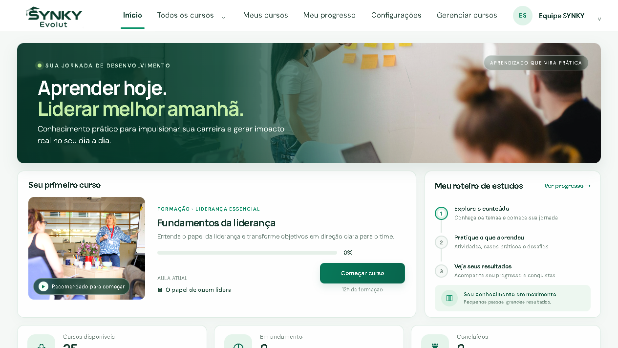Painel de aprendizagem real do Synky Evolut