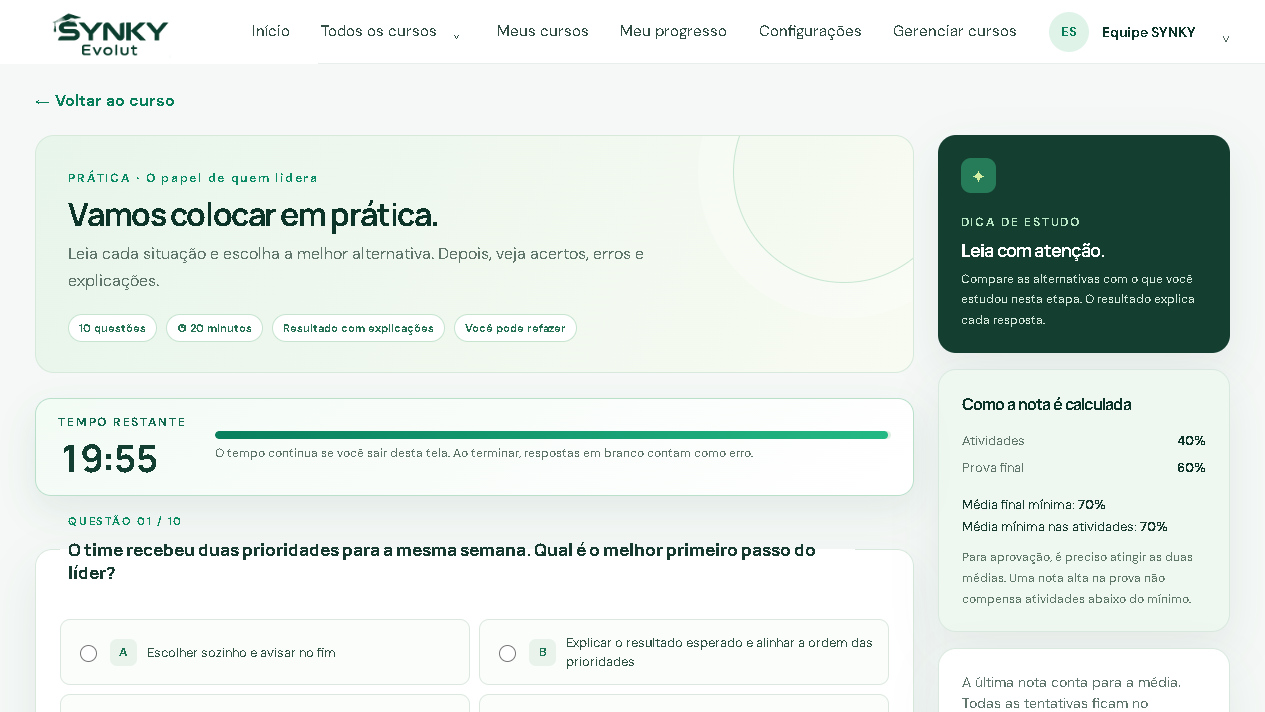 Atividade prática real do Synky Evolut