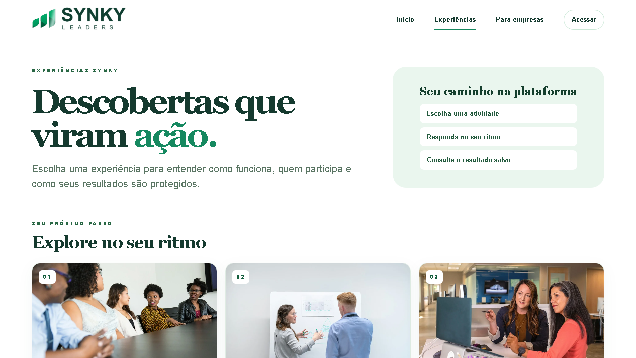 Catálogo atual de experiências do Synky Líderes