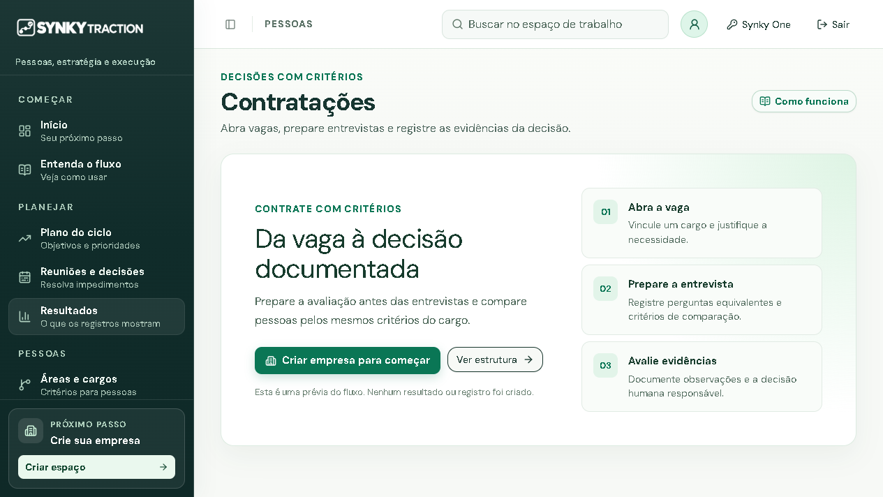 Módulo de Contratações real do Synky Traction