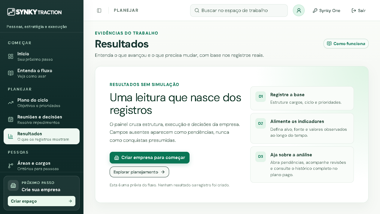 Módulo atual de Resultados do Synky Traction