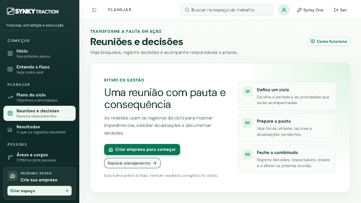 Módulo de Revisões real do Synky Traction